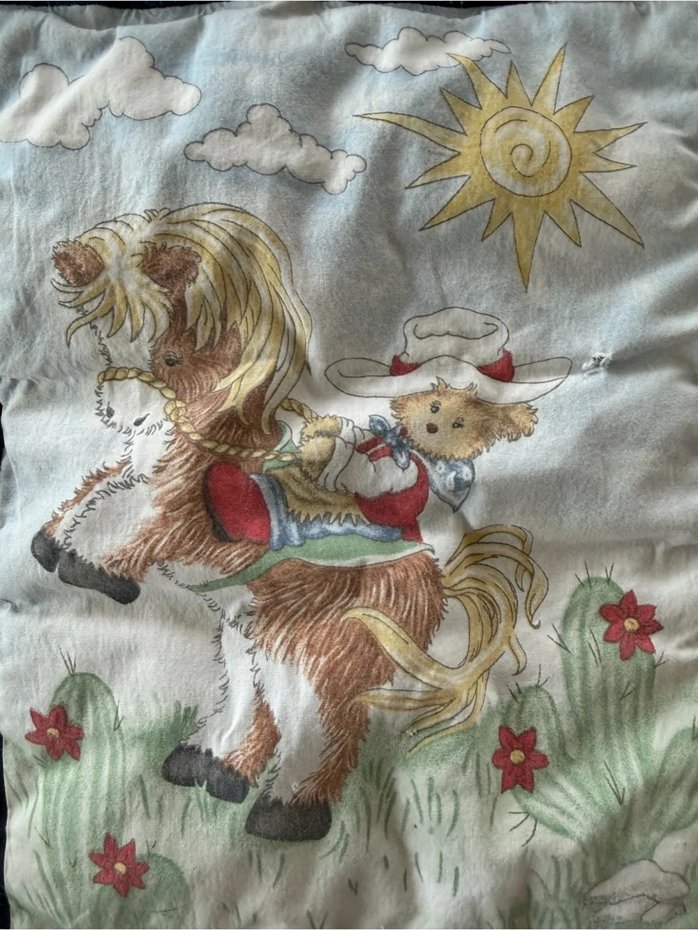 Vintage Cowpoke Patchwork Baby Quilt - Red, Blue, Brown